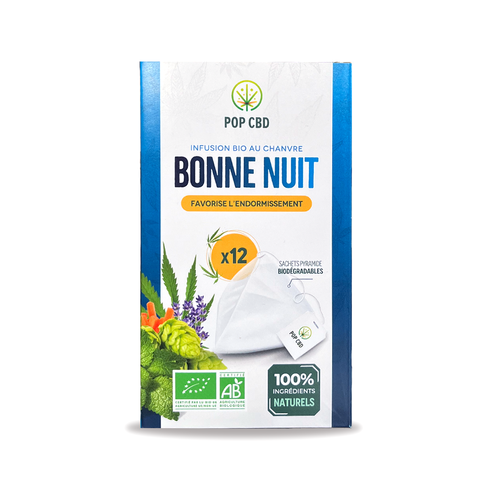 Tisane CBD bio bonne nuit - sachets SANS CBD FEUILLE DE CHANVRE | POP CBD