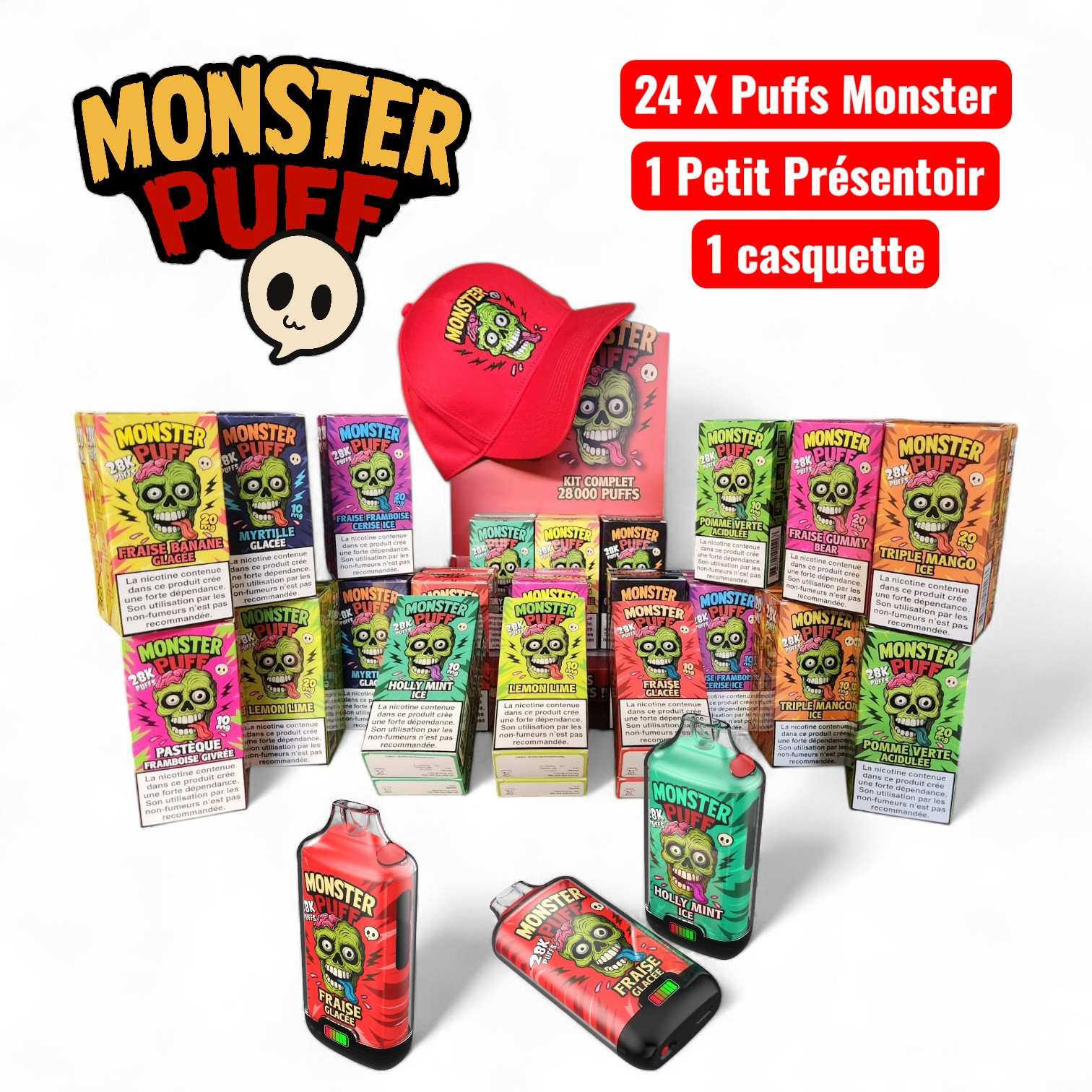 Pack 24 Puffs Monster 28K + Mini Corner + Casquette ()