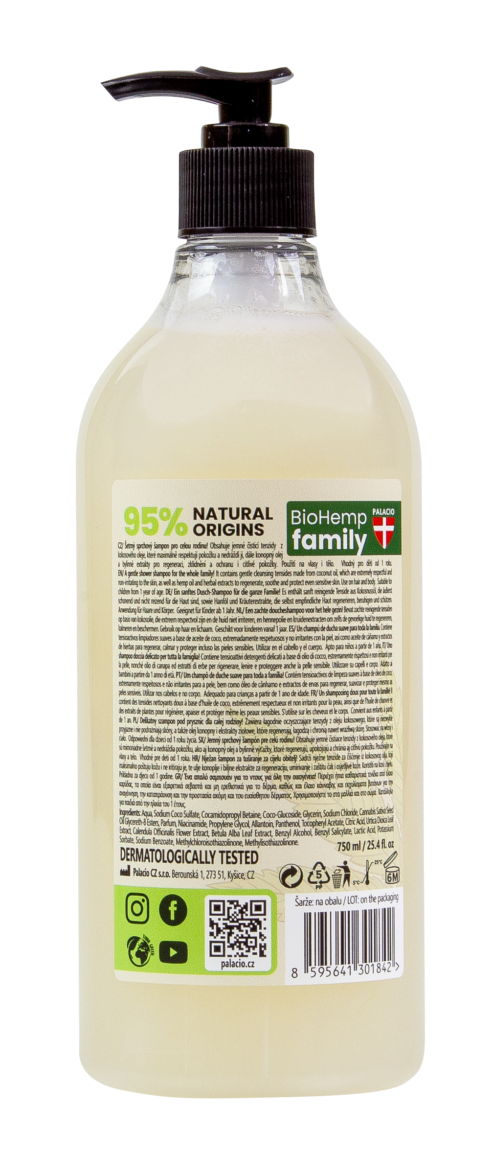 Shampoing-Douche 2en1 BioHemp à l'Huile de Chanvre - Famille Palacio